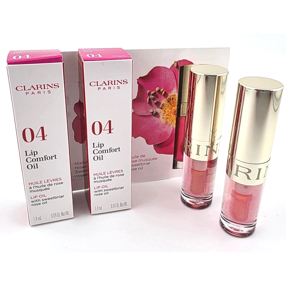 2x Clarins Lip Comfort Oil 04 PITAYA w Sweetbriar Rose Oil Travel 1.4 ml/0.04 oz - Picture 7 of 7